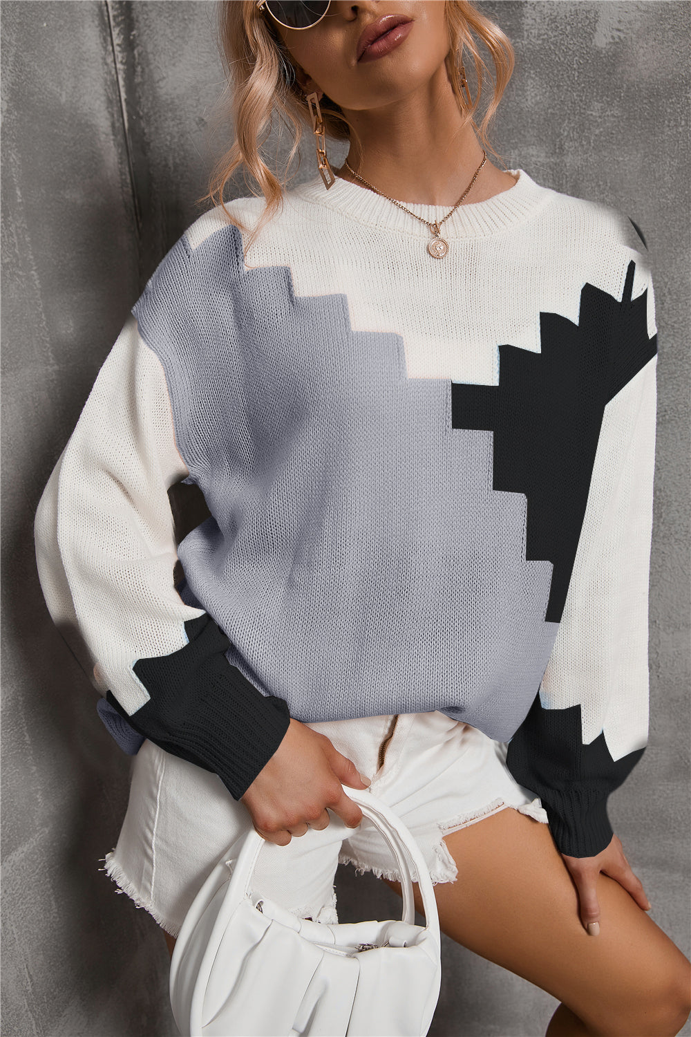 Damen-Strickpullover, abgerundetes Design, Polyester, lockere Passform-1