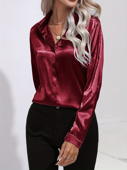 Variant image for Damen-Satinbluse, elegant, Herbststil, weiche Satinmischung-16