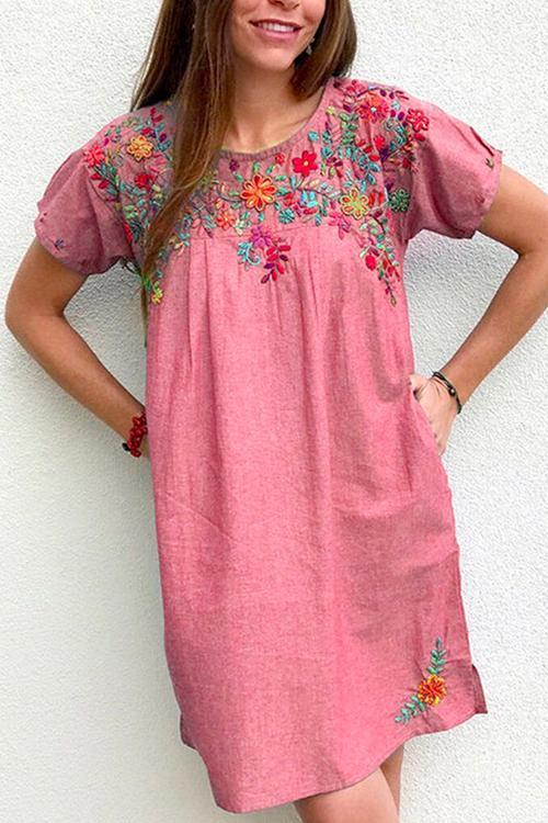 Variant image for Damen-Kleid Blumenmuster Stickerei Baumwolle Polyester-4