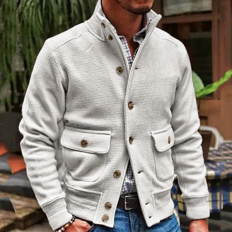 Herren-Herbstjacke, Stehkragen, geripptes Material – vielseitig-2