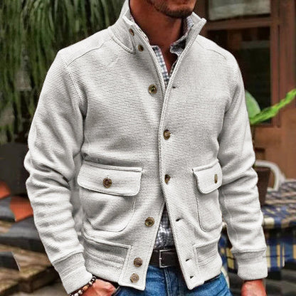 Herren-Herbstjacke, Stehkragen, geripptes Material – vielseitig-2
