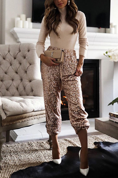 Damen-Joggerhose mit glitzernden Pailletten und elastischem Bund-2
