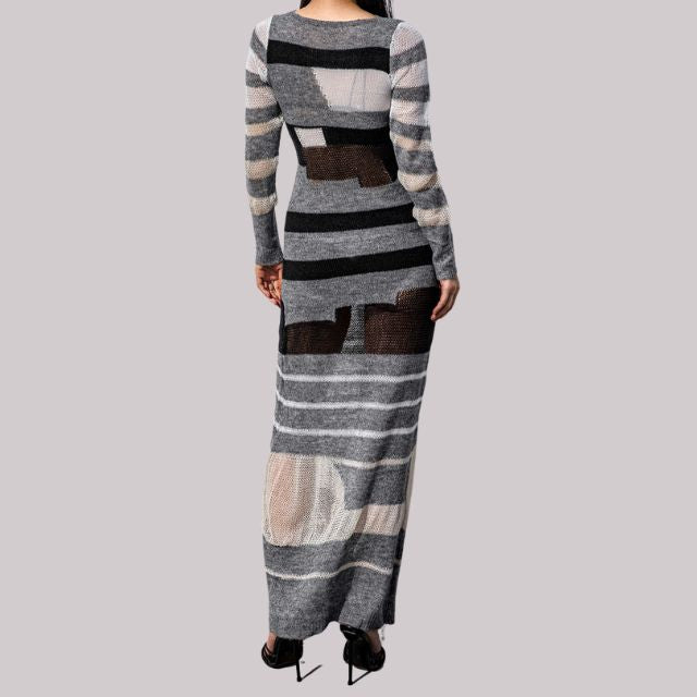 Damen-Maxikleid Streifenmuster 100% Polyester Hohe Taille-5