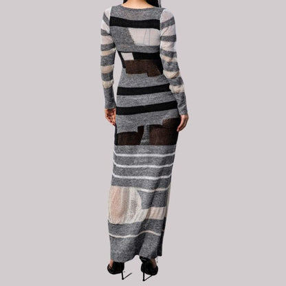 Damen-Maxikleid Streifenmuster 100% Polyester Hohe Taille-5