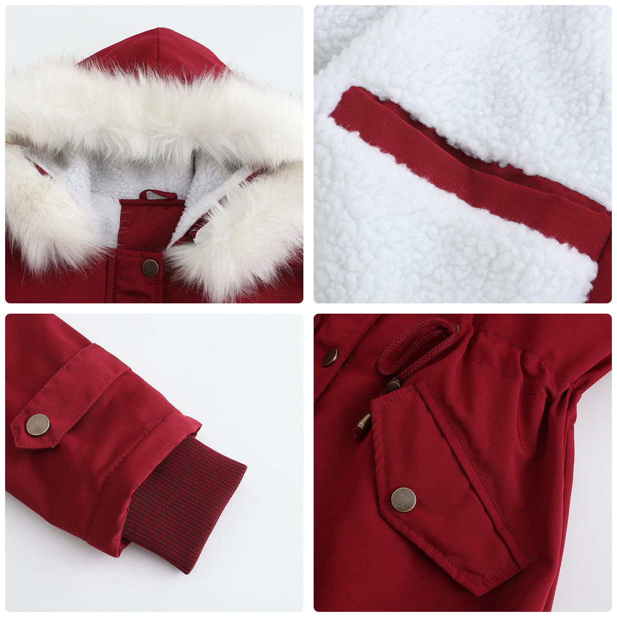 Damen-Parka-Mantel, lang, Polyester, mit abnehmbarem Kragen-5