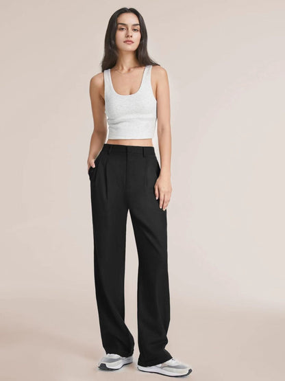 Damen-Hose, hohe Taille, weites Bein, Spandex-4