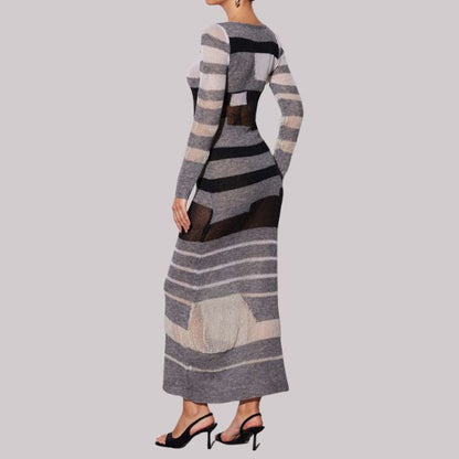 Damen-Maxikleid Streifenmuster 100% Polyester Hohe Taille-4