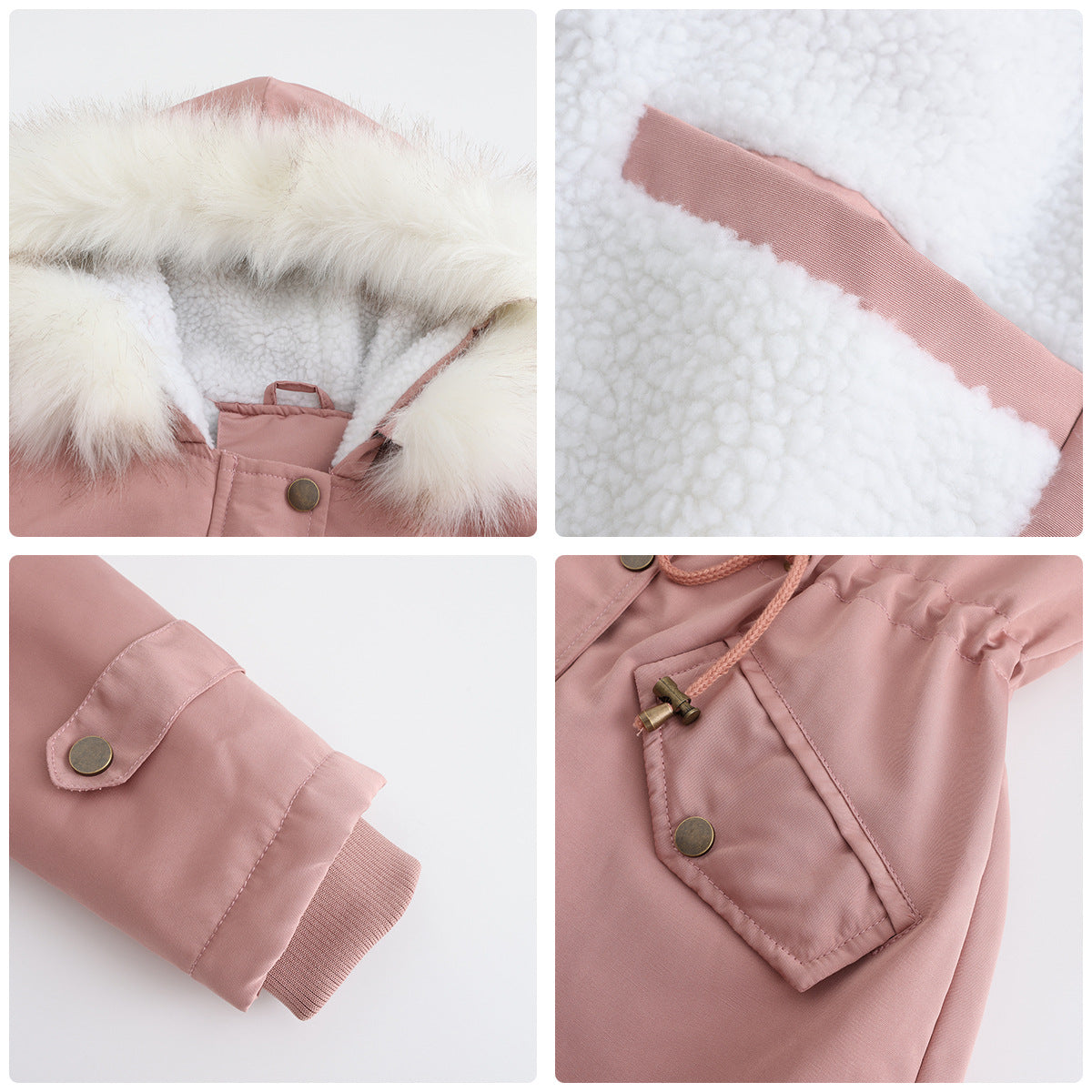 Damen-Parka-Mantel, lang, Polyester, mit abnehmbarem Kragen-6