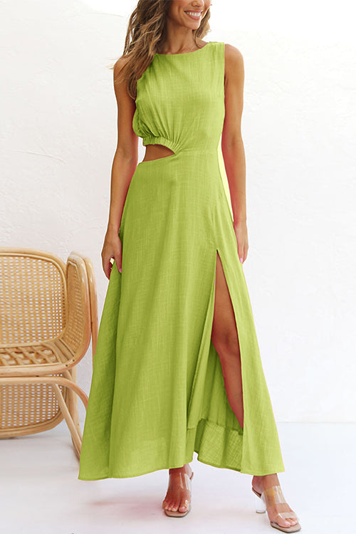 Variant image for Damen-Maxikleid, ausgeschnittene Taille, hoher Schlitz, Baumwollmischung-5