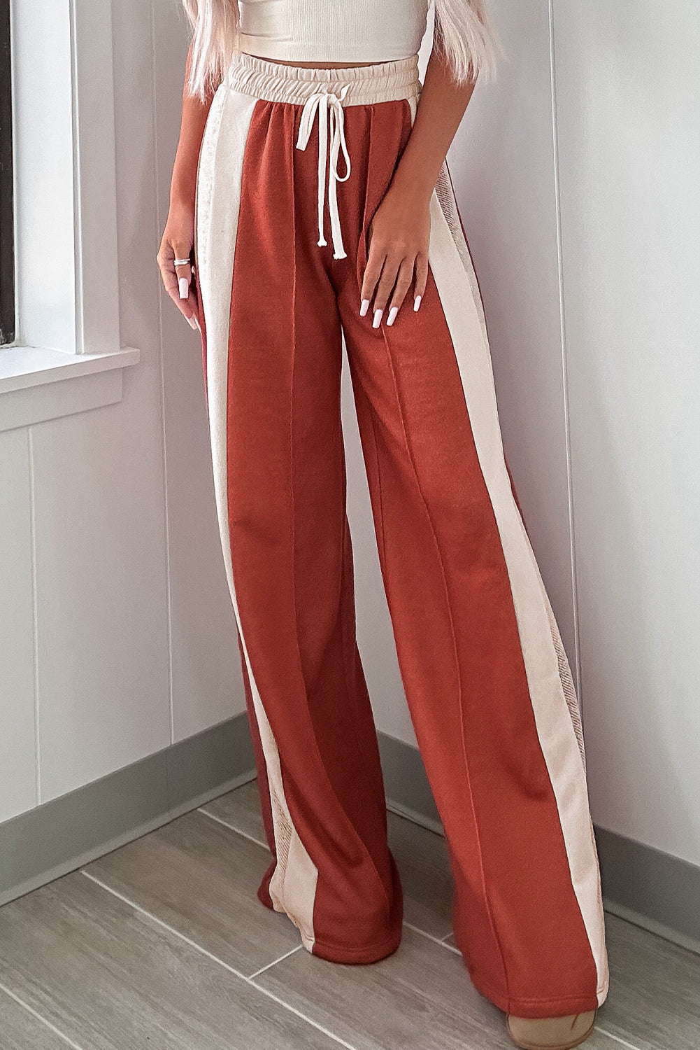 Damen-Hose, hohe Taille, Farbblock, weich, atmungsaktiver Stoff-3