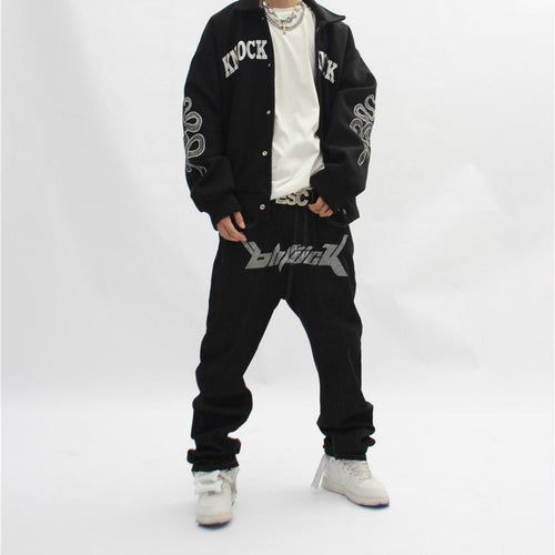Herren-Jeans, schwarz, mit Grafikdruck und besticktes Logo-1