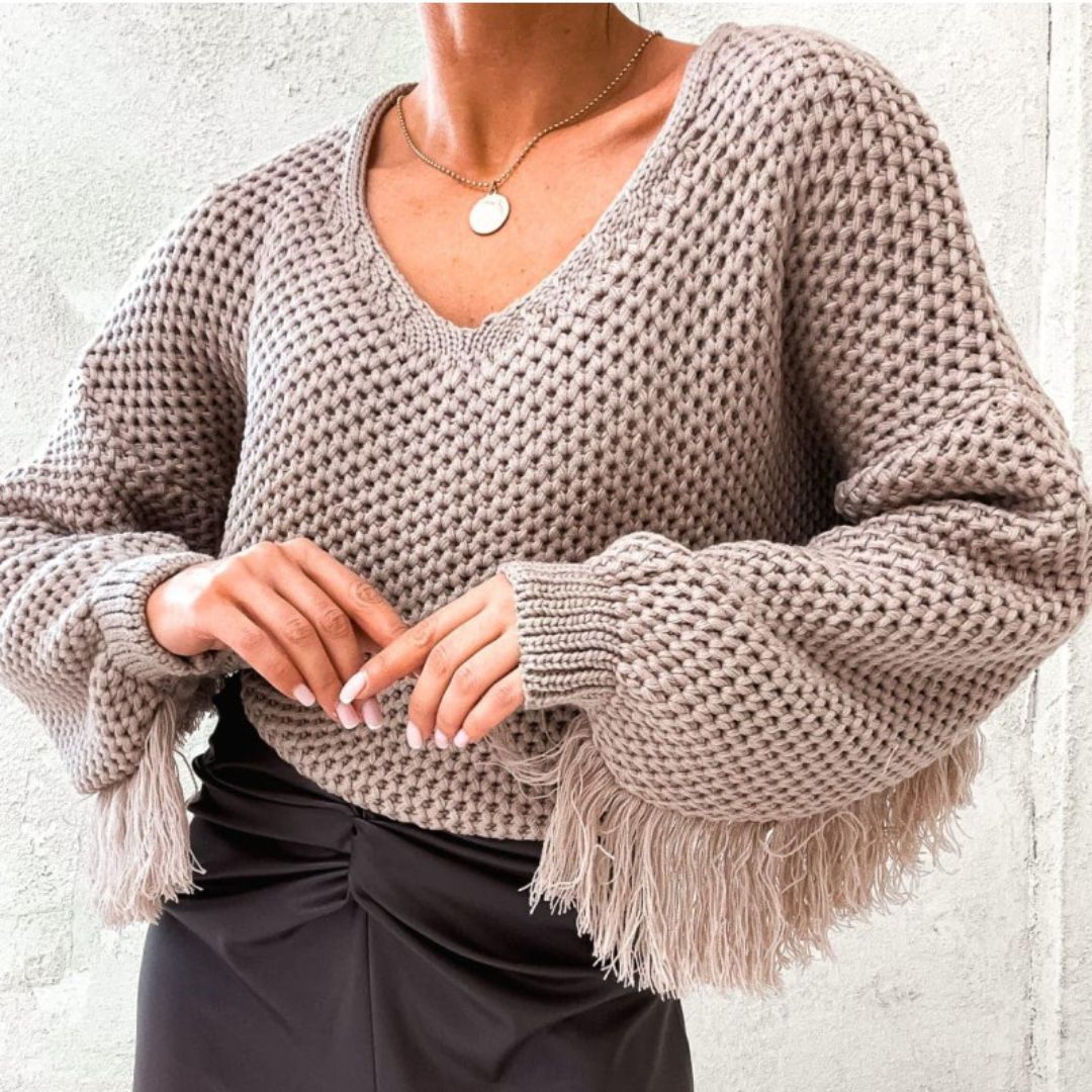 Damen-Pullover mit Fransen, weiches Acryl-3