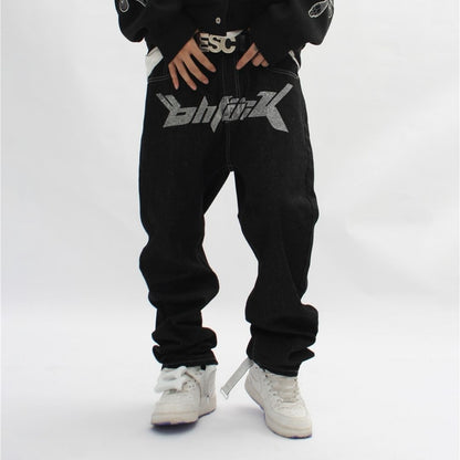 Herren-Jeans, schwarz, mit Grafikdruck und besticktes Logo-2