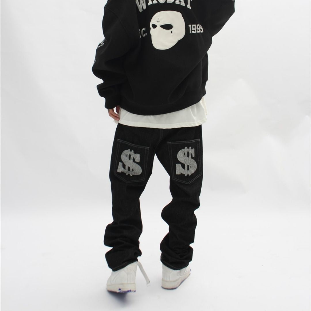 Herren-Jeans, schwarz, mit Grafikdruck und besticktes Logo-5