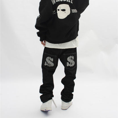 Herren-Jeans, schwarz, mit Grafikdruck und besticktes Logo-5