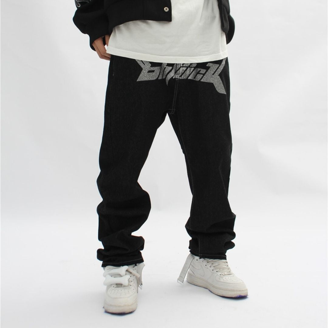 Herren-Jeans, schwarz, mit Grafikdruck und besticktes Logo-3