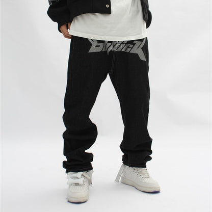 Herren-Jeans, schwarz, mit Grafikdruck und besticktes Logo-3