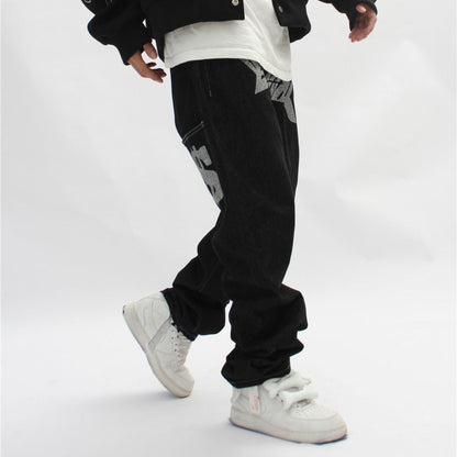Herren-Jeans, schwarz, mit Grafikdruck und besticktes Logo-4