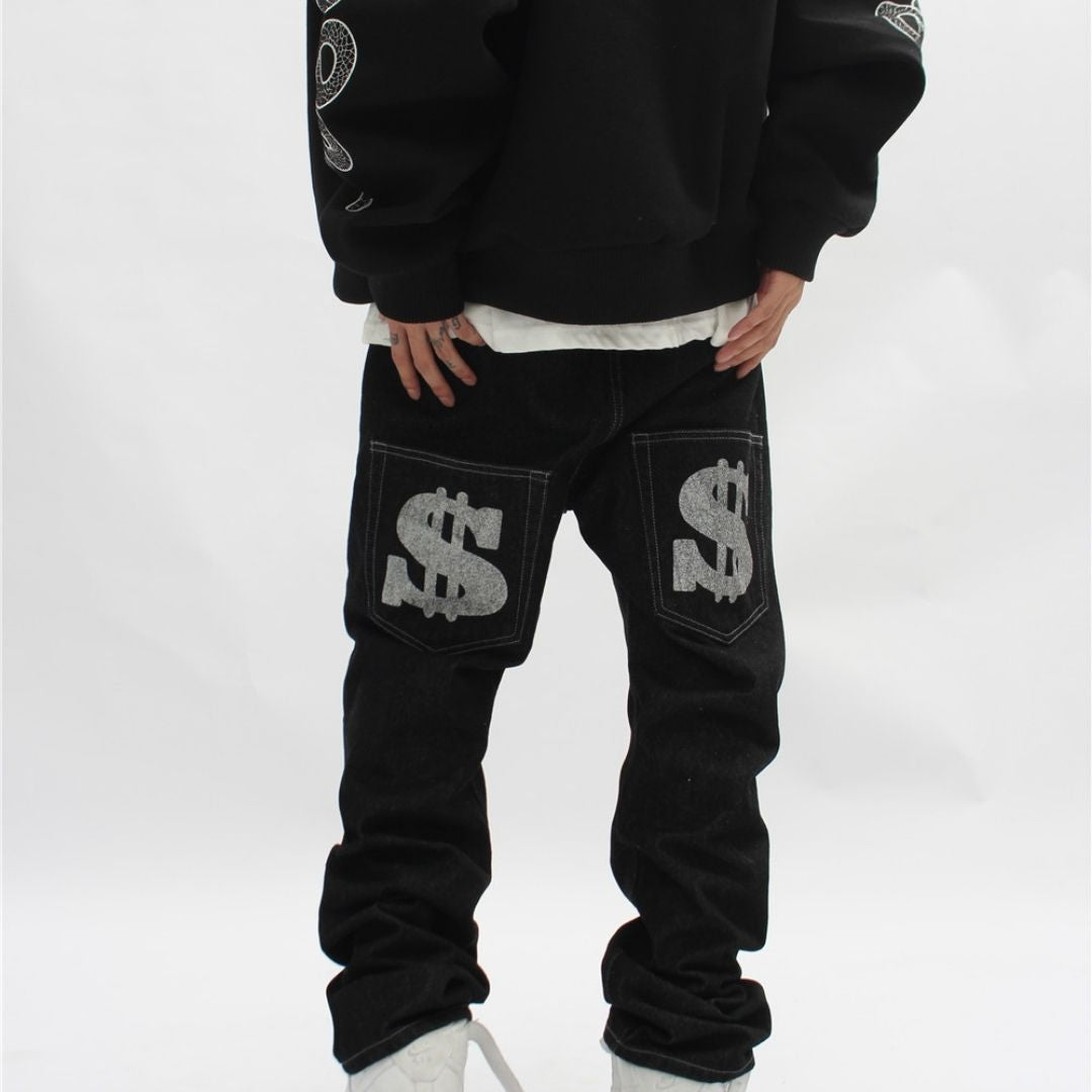 Herren-Jeans, schwarz, mit Grafikdruck und besticktes Logo-6