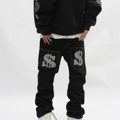 Herren-Jeans, schwarz, mit Grafikdruck und besticktes Logo-6