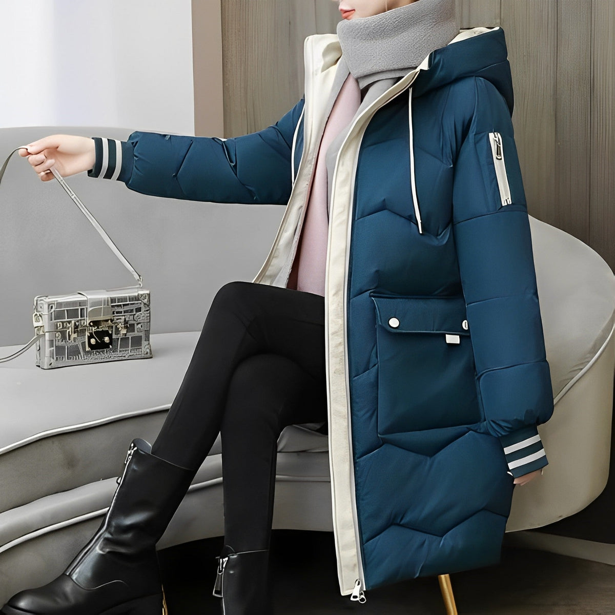 Damen-Mantel Lang Gepolstert Polyester für kalte Wintertage-4