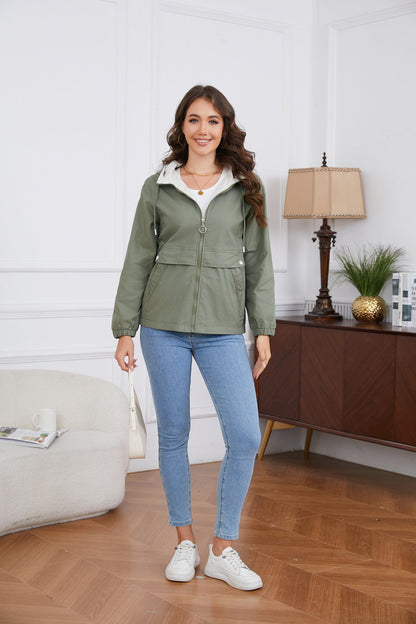 Damenjacke Leicht Kapuze Polyester Lockere Passform-1