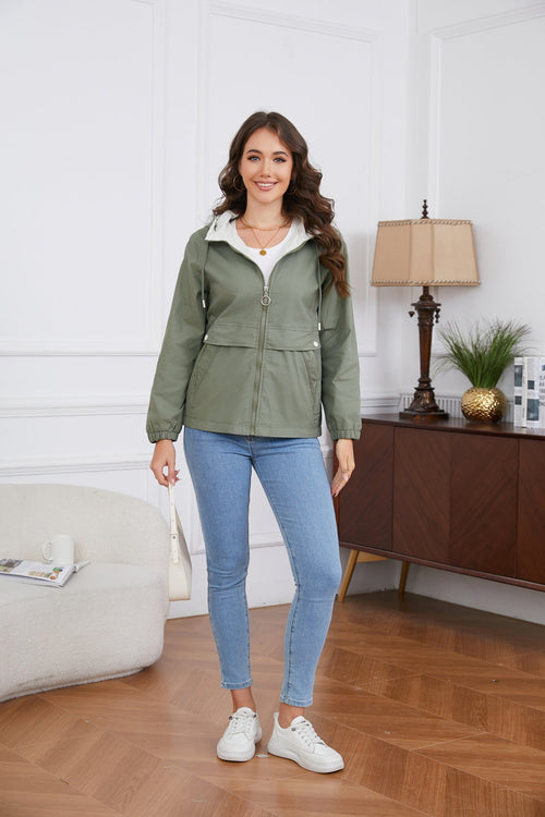 Damenjacke Leicht Kapuze Polyester Lockere Passform-1