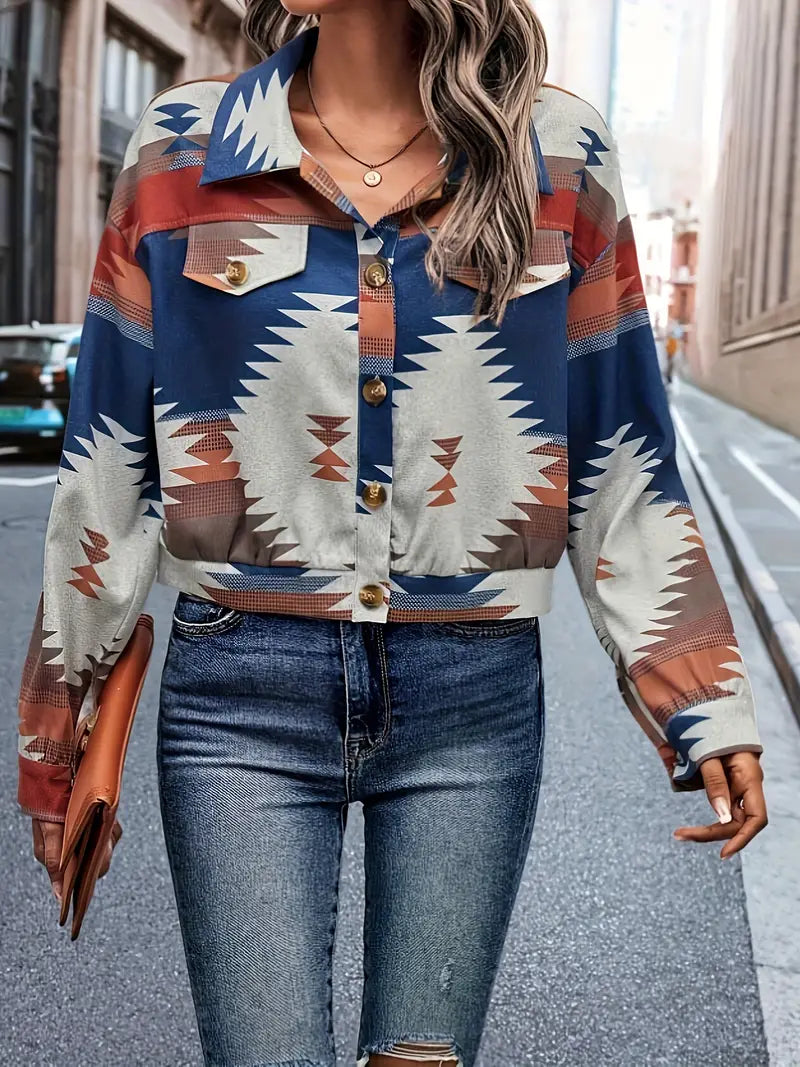 Damenjacke Geometrischer Druck Leichte Stoffmischung-4