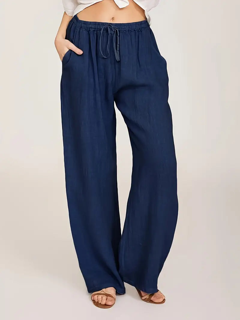 Damen-Hose, weites Bein, verstellbare Taille, Polyester 13