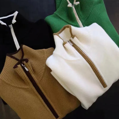 Damen-Pullover, halber Reißverschluss, weiches Material-4