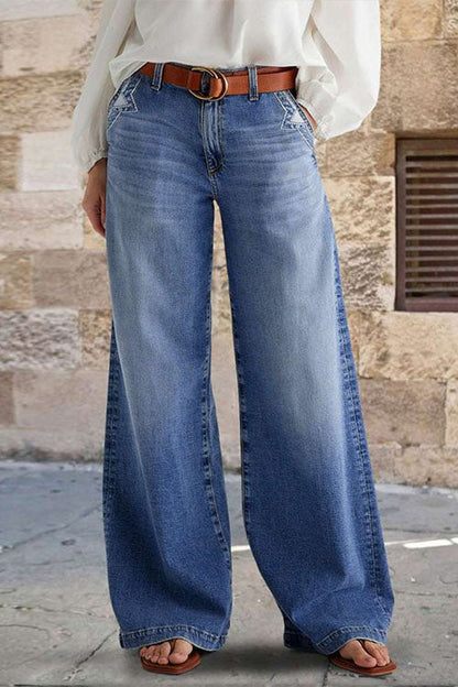 Variant image for Damen-Jeans Lässig Weites Bein Destruierte Details Baumwollmischung-1