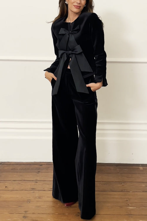 Damen-Party-Tops, langärmeliges Top mit Knoten, Detail aus Samt-2