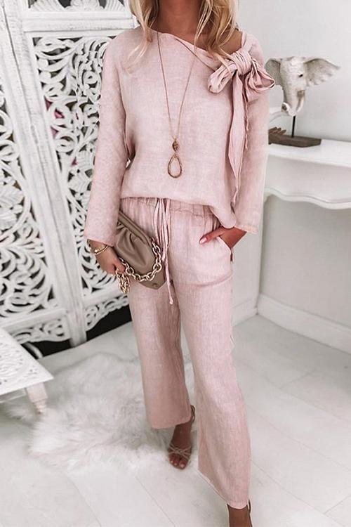 Damen-Lounge-Set, Knoten, Knoten, Gürtelhose, Baumwolle, Polyester-2