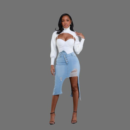 Damen-Jeansrock Gewellter Seitenstreifen Hochwertiges Jeansmaterial-2