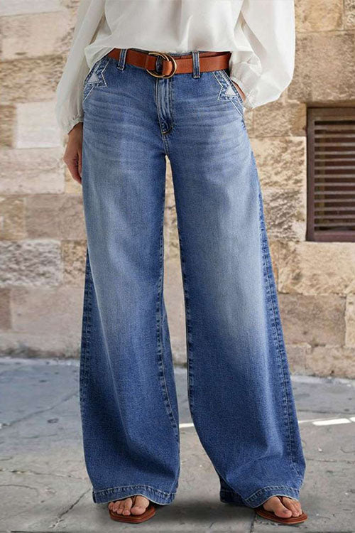 Damen-Jeans Lässig Weites Bein Destruierte Details Baumwollmischung-1