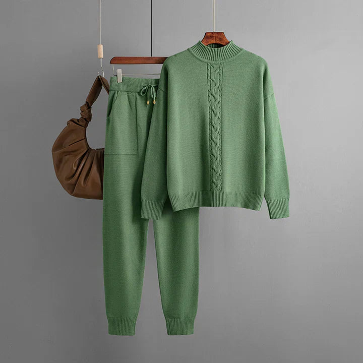 Damen Winter-Set Strickpullover mit weiter Hose Weiches Material-1