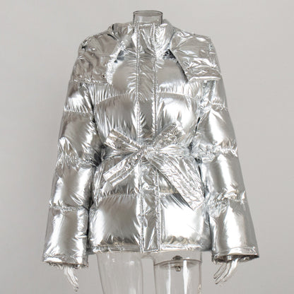 Damenjacke Glänzendes Kapuzen-Design Polyester für kalte Tage 3