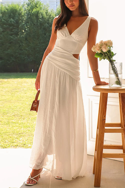 Variant image for Damen-Maxikleid, ausgeschnittenes V-Ausschnitt, ärmellose Baumwolle, Polyester-1