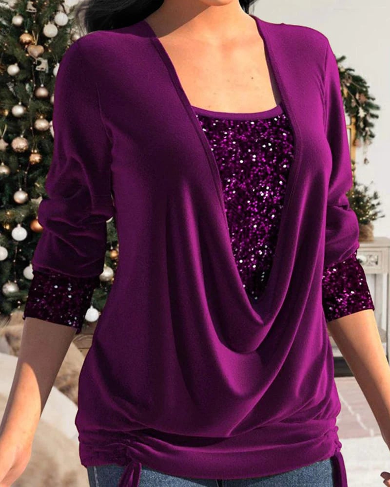 Variant image for Blusen für Damen Langarm V-Ausschnitt Knitterfrei Stoff mit Pailletten-33