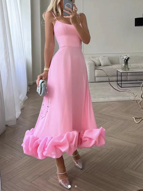 Damen-Maxikleid, geraffter Saum, hochwertiger Stoff-1