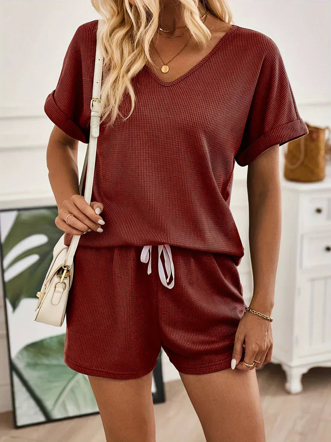 Variant image for Damen-Lounge-Set, V-Ausschnitt, leichtes Material, verstellbare Schnürung-11