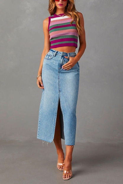 Variant image for Damen-Midi-Rock, hohe Taille, Denim-1