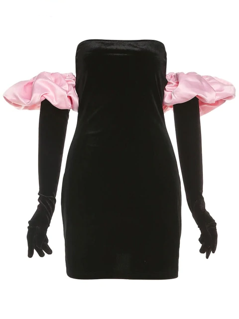 Schöne Damenkleider, Mini, Kleid, Puffärmeln, Polyester-6