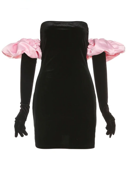 Schöne Damenkleider, Mini, Kleid, Puffärmeln, Polyester-6