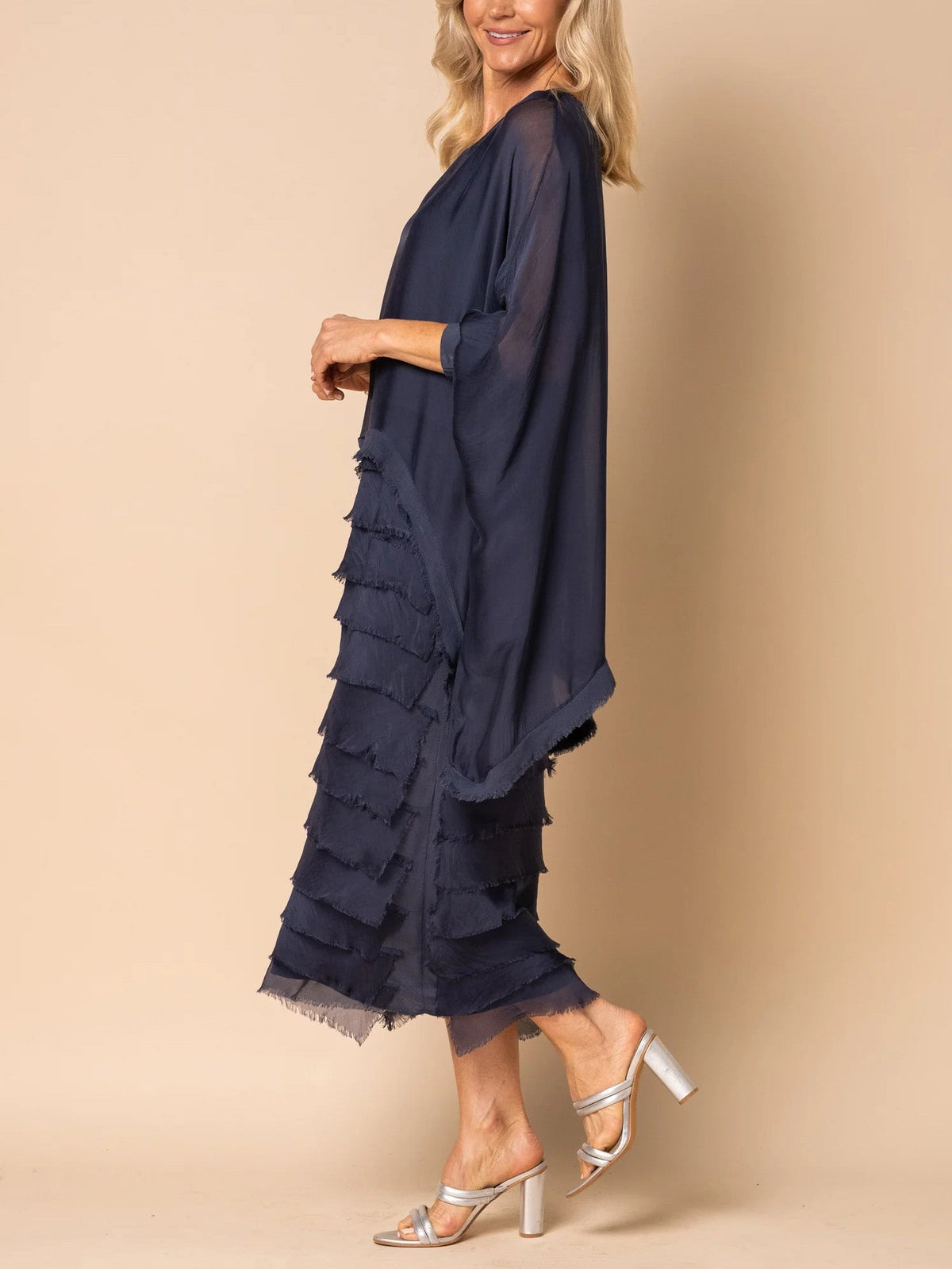 Damen-A-Linien-Kleid, mit Fransen, Polyester, Elasthan-2
