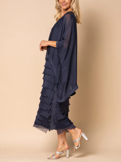 Damen-A-Linien-Kleid, mit Fransen, Polyester, Elasthan-2