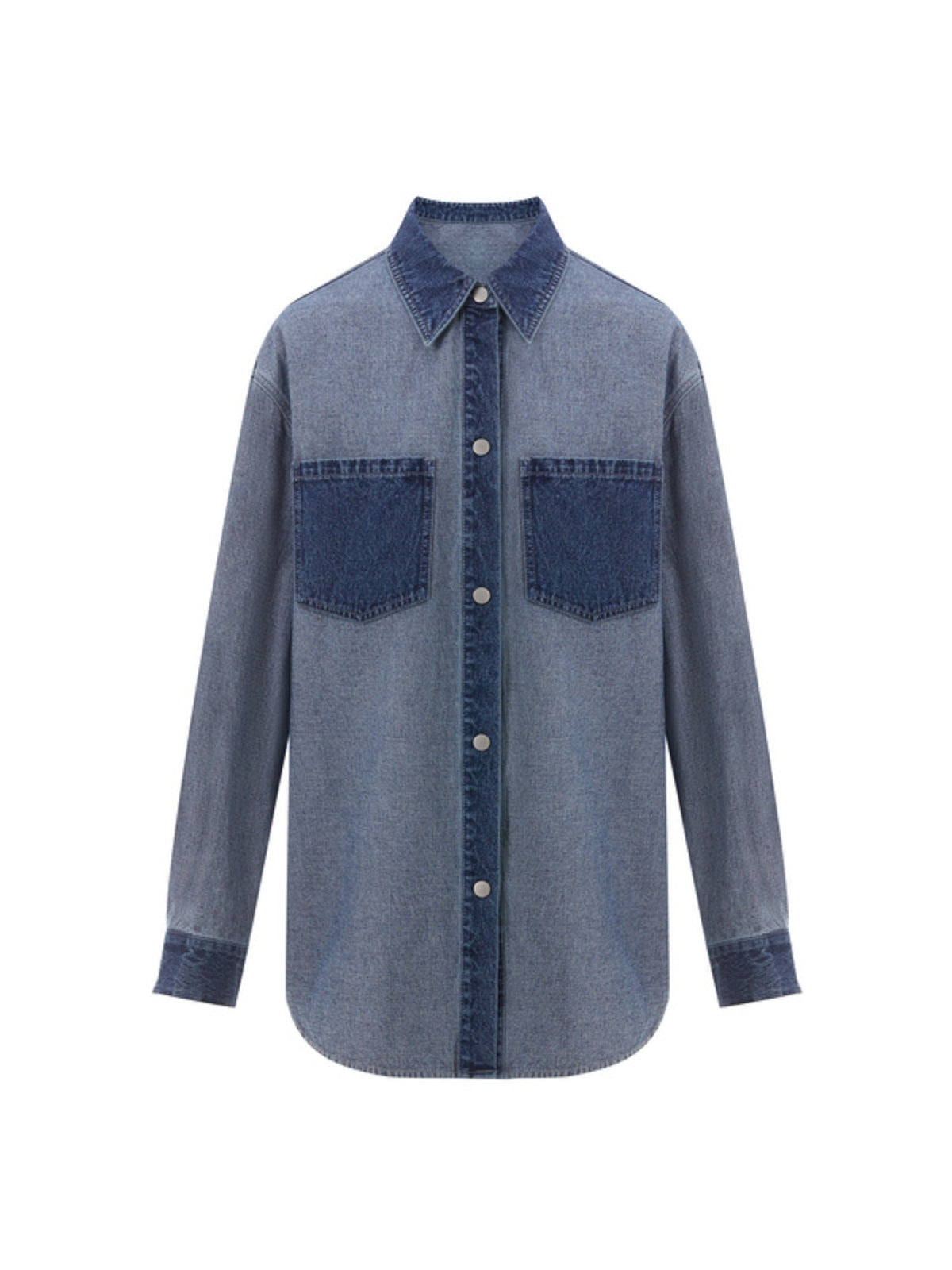 Damen-Hemd, Farbblock, Denim, Patchwork-Design-3