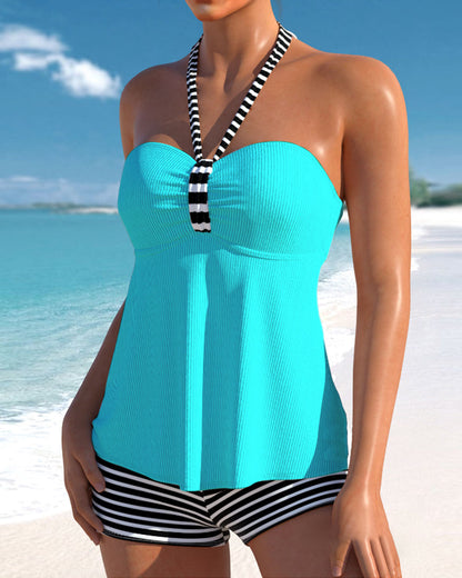 Damen-Partytop mit Halterneck, gestreift, aus 100% Baumwolle-4