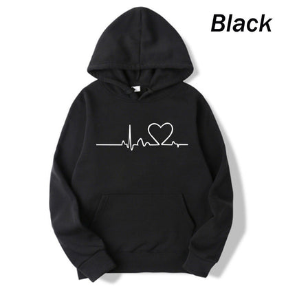 Damen-Hoodie Herzschlag-Print Polyester Lässig-3
