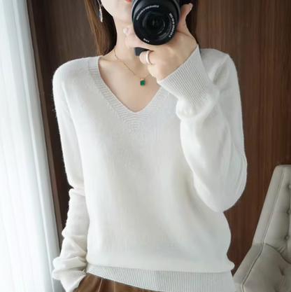 Damen-Strickpullover, V-Ausschnitt, leichtes Material, lockere Passform-2